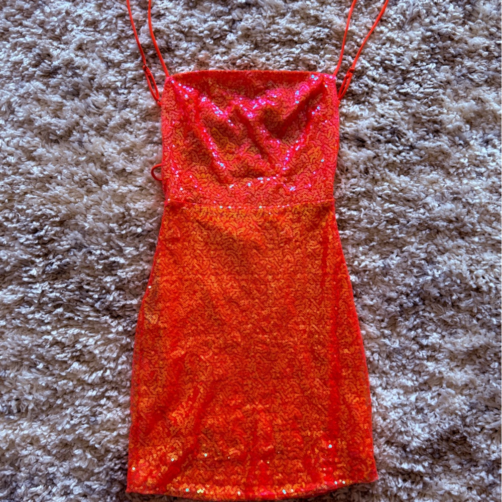 Orange Sequin Strapless Top